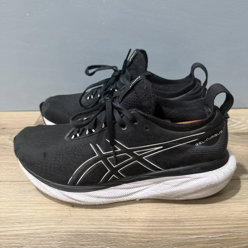 Asics Gel Nimbus 25 Running Shoes Sneaker Mens 9 Black Pure Silver 1011B547-001
